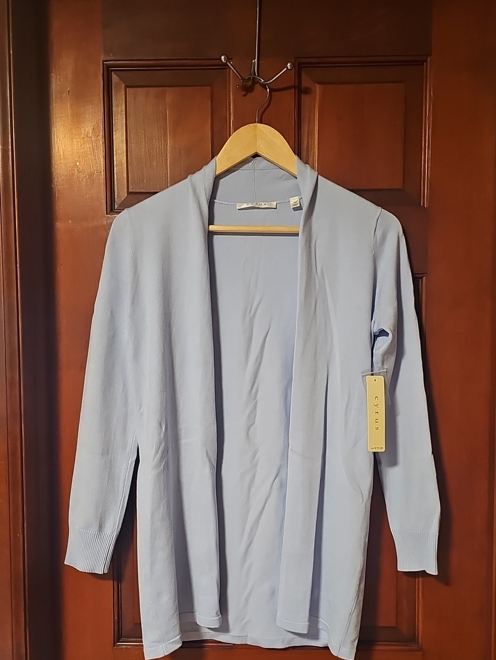 Cyrus Open-Front Cardigan in Pale Blue. NEW.